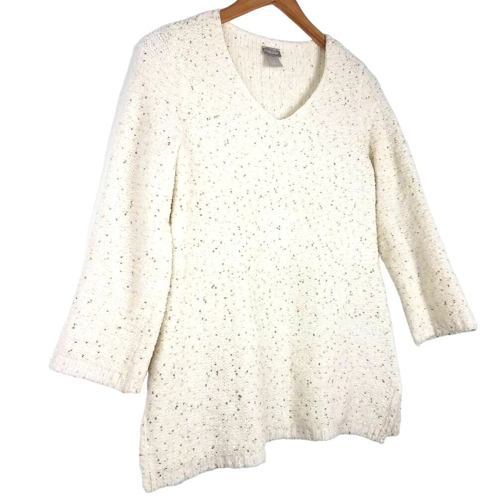 Chicos | Sparkly White Sweater Gold Sequins Small